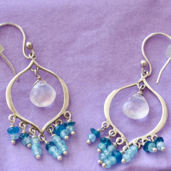 Handcrafted Earrings with floating Moonstone ~ Moon Glow Chandeliers - Picture 5 of 5